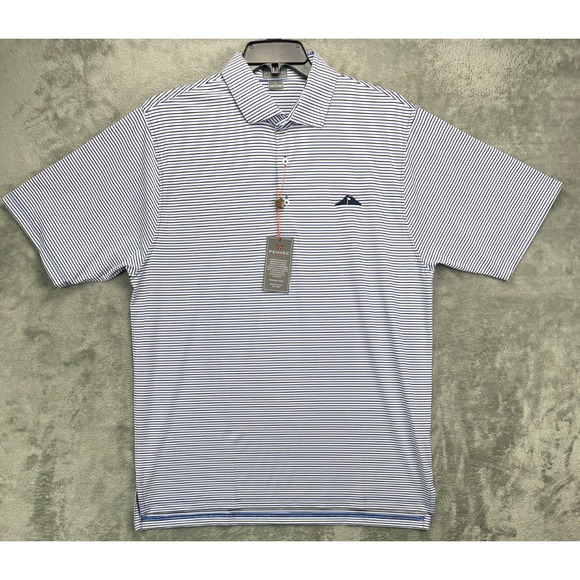NWT Fennec Golf Men's Polo Shirt Large Cobalt Black White Stripes Stretch Preppy - Picture 1 of 10